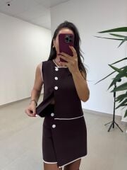 Po 2835 Yelekli Çelik Triko Kahve Takım