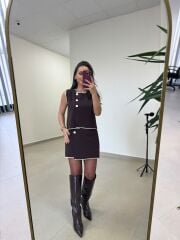 Po 2835 Yelekli Çelik Triko Kahve Takım