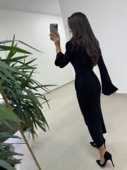 Np 23151 Siyah Halka Gold Tokalı Elbise