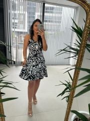 Mc 5883 Askılı Siyah Beyaz Geçişli Elbise