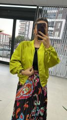 Saten Yağ Yeşili Bomber Mont