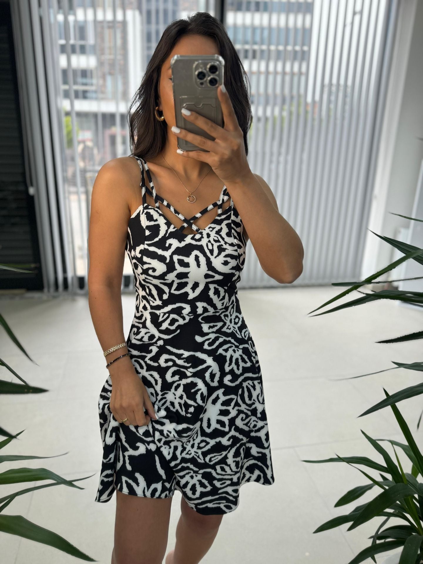 Mc 5883 Askılı Siyah Beyaz Geçişli Elbise