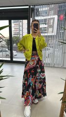 Saten Yağ Yeşili Bomber Mont