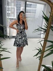 Mc 5883 Askılı Siyah Beyaz Geçişli Elbise