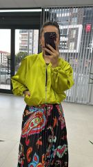 Saten Yağ Yeşili Bomber Mont