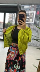 Saten Yağ Yeşili Bomber Mont