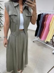 Art 4012 İthal Kumaş Haki Etekli Takım