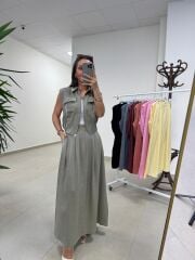 Art 4012 İthal Kumaş Haki Etekli Takım