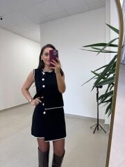 Po 2835 Yelekli Çelik Triko Siyah Takım
