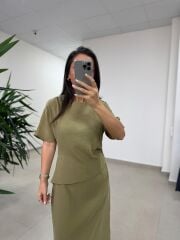 Bh 29410 Bluz Görünümlü Yağ Yeşili Tensel Elbise