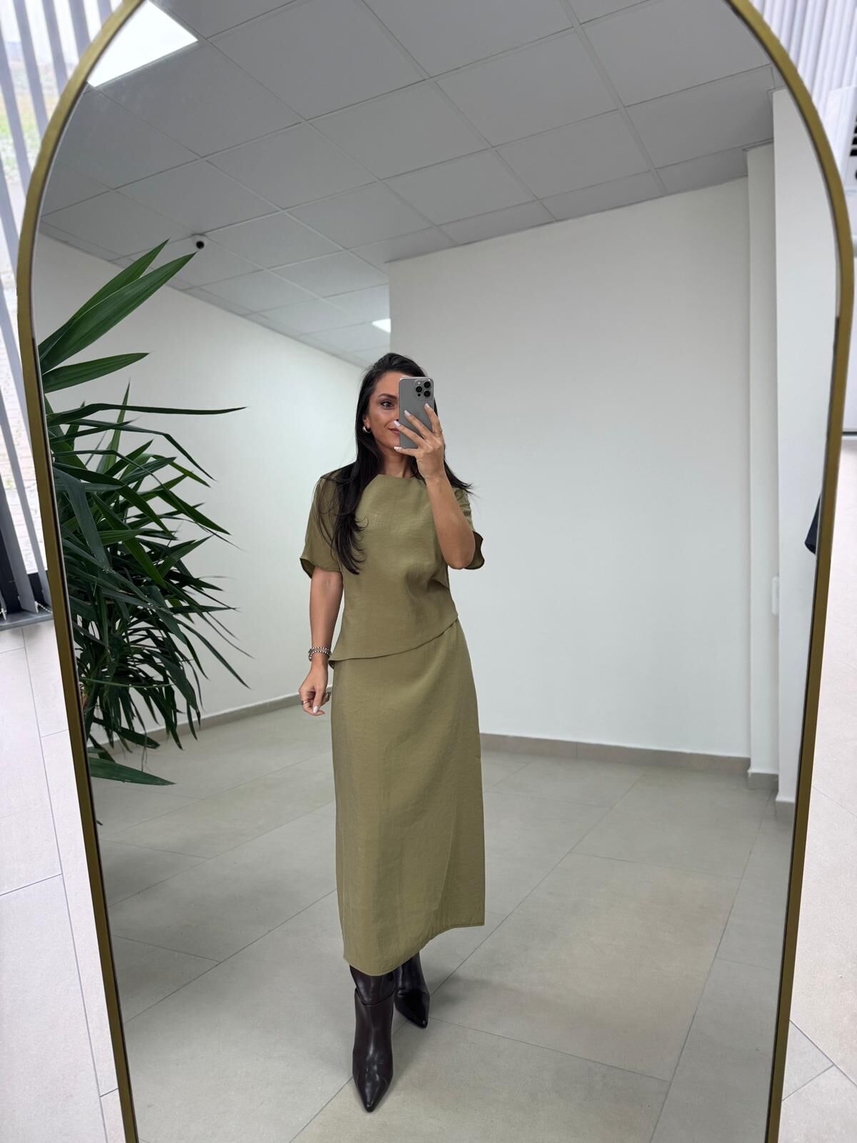 Bh 29410 Bluz Görünümlü Yağ Yeşili Tensel Elbise