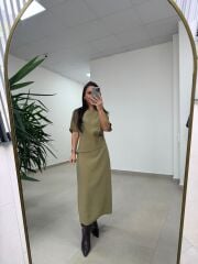 Bh 29410 Bluz Görünümlü Yağ Yeşili Tensel Elbise