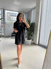 Bb 29985 Bisiklet Yaka Fisto Detaylı Elbise