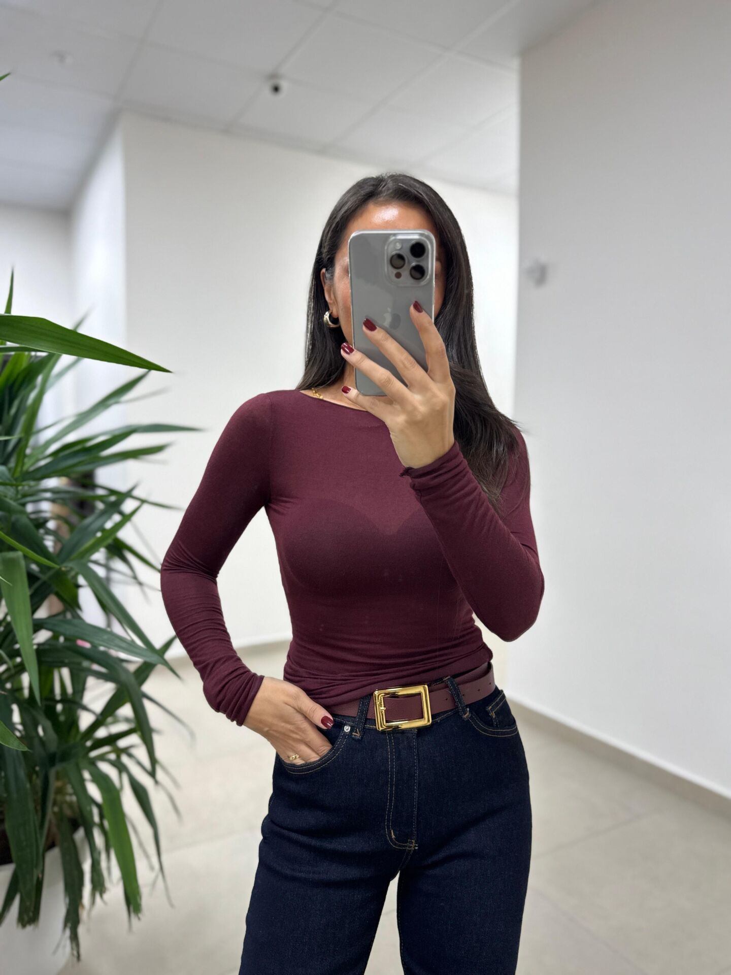 155 Bordo Gold Kare Tokalı Kemer