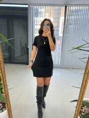 My 3364 Crep Dikişli Siyah Kalem Elbise