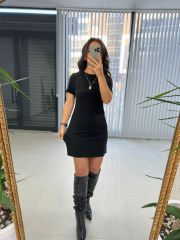 My 3364 Crep Dikişli Siyah Kalem Elbise