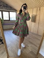 My 3065 Green paisley pattern shirt dress