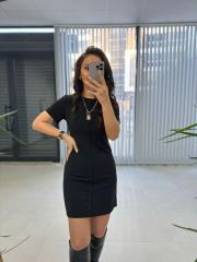 My 3364 Crep Dikişli Siyah Kalem Elbise