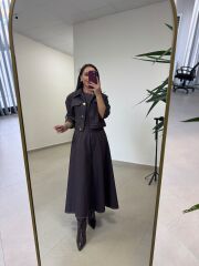 Kk 8086 Ceketli Kahve Denim Elbise