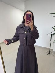Kk 8086 Ceketli Kahve Denim Elbise