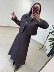 Kk 8086 Ceketli Kahve Denim Elbise
