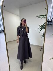 Kk 8086 Ceketli Kahve Denim Elbise