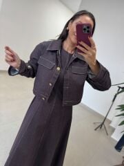 Kk 8086 Ceketli Kahve Denim Elbise