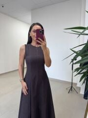 Kk 8086 Ceketli Kahve Denim Elbise