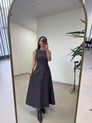 Kk 8086 Ceketli Kahve Denim Elbise