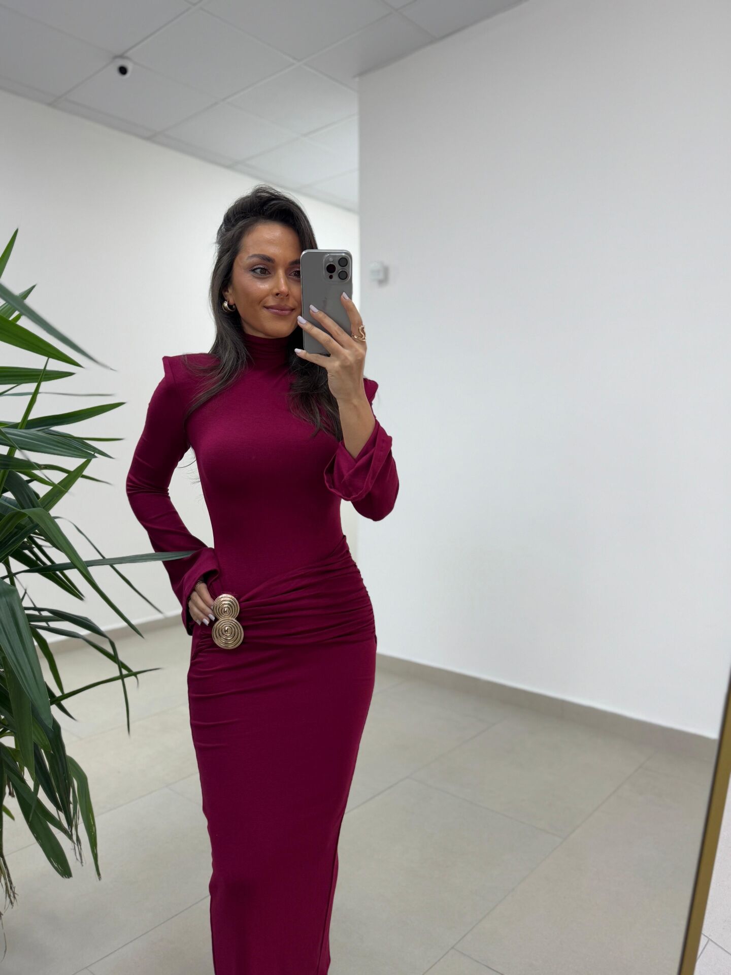 Np 23151 Vişne Halka Gold Tokalı Elbise