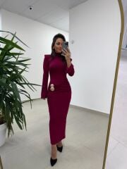 Np 23151 Vişne Halka Gold Tokalı Elbise