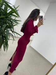 Np 23151 Vişne Halka Gold Tokalı Elbise