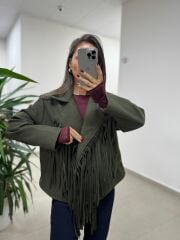 Ms 218 Püskül Detaylı Haki Kaşe Ceket