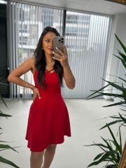 Mc 5883 Askılı Kırmızı Elbise