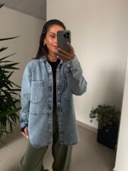 Spt 6016 Denim Gömlek Uzun Ceket