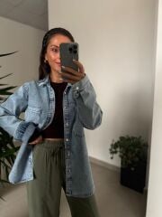 Spt 6016 Denim Gömlek Uzun Ceket