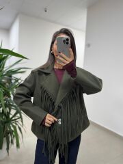 Ms 218 Püskül Detaylı Haki Kaşe Ceket