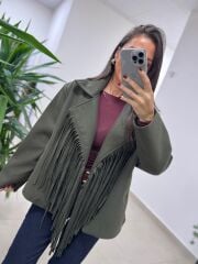 Ms 218 Püskül Detaylı Haki Kaşe Ceket