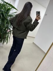 Ms 218 Püskül Detaylı Haki Kaşe Ceket