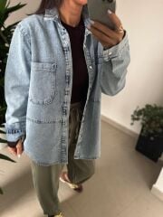 Spt 6016 Denim Gömlek Uzun Ceket