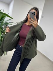 Ms 218 Püskül Detaylı Haki Kaşe Ceket