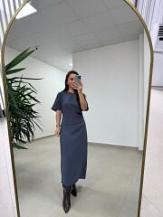 Bh 29410 Bluz Görünümlü Füme Tensel Elbise