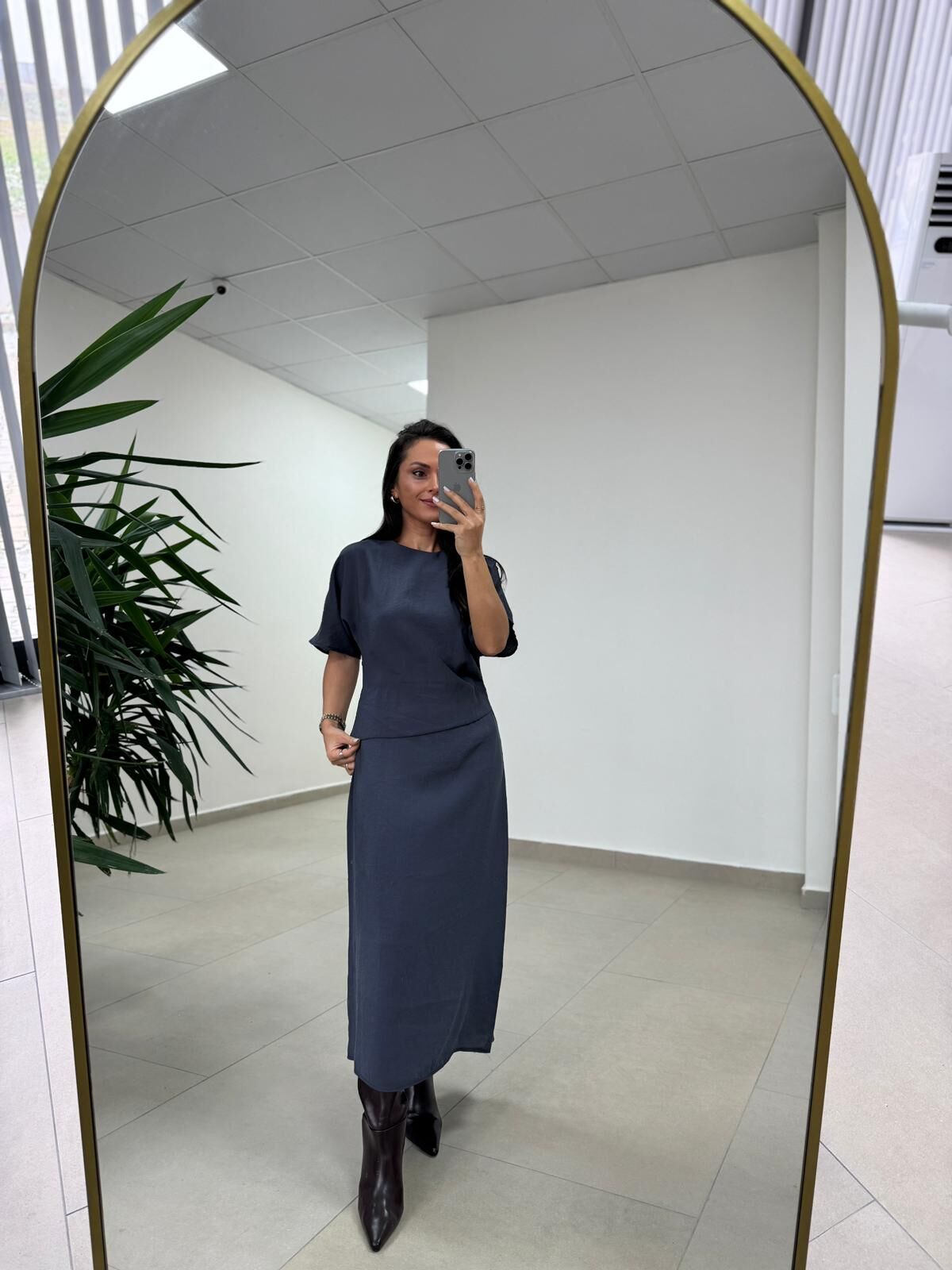 Bh 29410 Bluz Görünümlü Füme Tensel Elbise