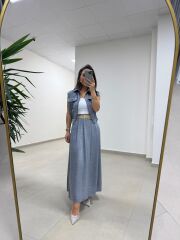 Art 4012 İthal Kumaş Gri Etekli Takım