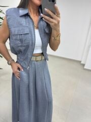 Art 4012 İthal Kumaş Gri Etekli Takım