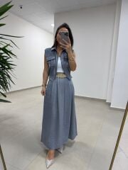 Art 4012 İthal Kumaş Gri Etekli Takım