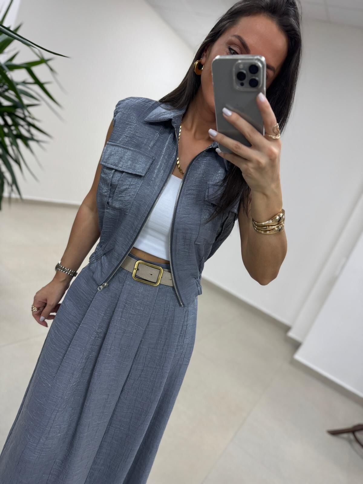 Art 4012 İthal Kumaş Gri Etekli Takım