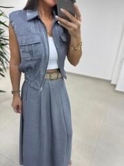 Art 4012 İthal Kumaş Gri Etekli Takım