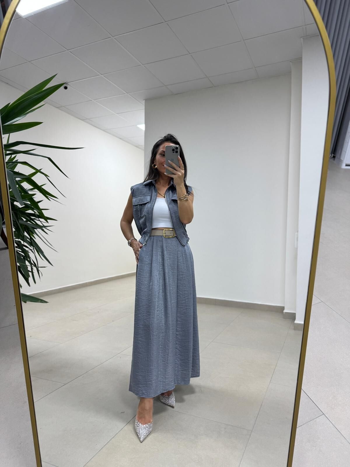 Art 4012 İthal Kumaş Gri Etekli Takım