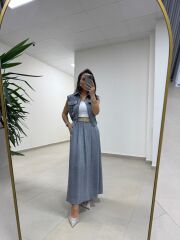 Art 4012 İthal Kumaş Gri Etekli Takım